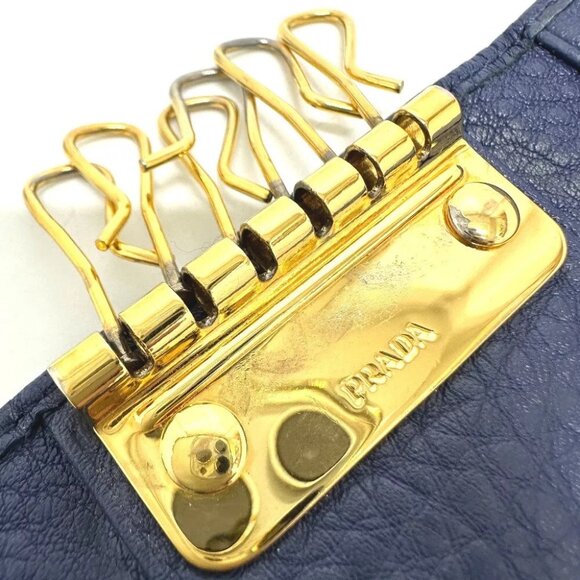 PRADA triangle plate 6-Ring Key Case Leather blue/GoldHardware - Picture 13 of 13